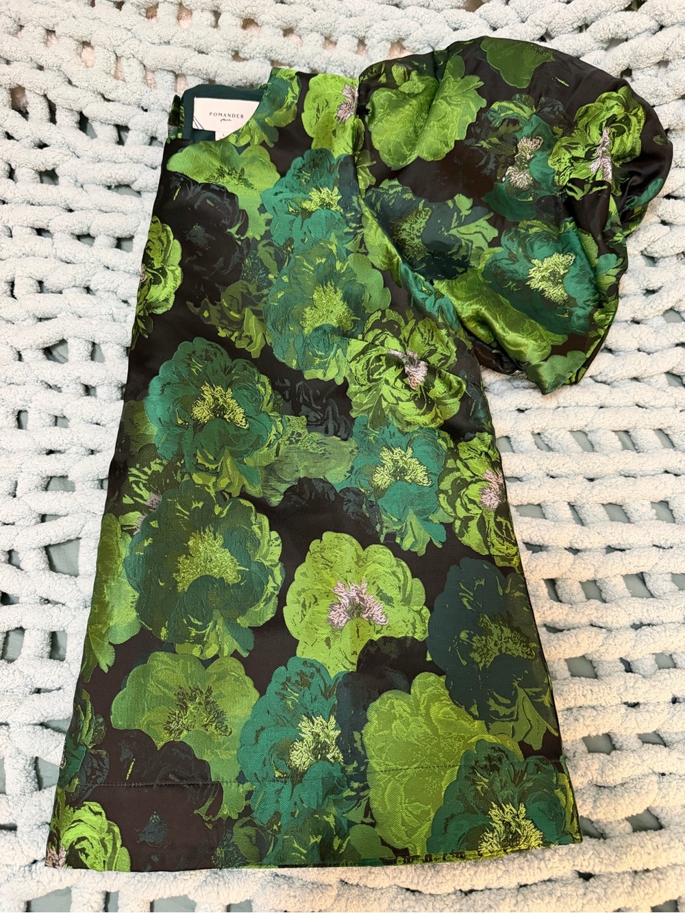 Pomander Place Bold Green Jacquard Lyla Top with Puffed Sleeve Sz Large - Picture 14 of 16